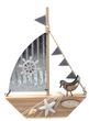 Deko Segelboot Schiff Boot Holz Grau Muscheln Maritim Deko Segeln 15x3,5x19,5 cm 1