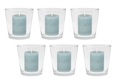 Kerzen Rustic Blau Grau Votivkerzen Teelichtglas mit Kerze Kerzenglas Stumpenkerzen SET