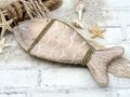 Fisch Holz Natur Weiß gewischt Seegras Kordel Aufhänger Wanddeko 30cm L 2