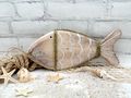 Fisch Holz Natur Weiß gewischt Seegras Kordel Aufhänger Wanddeko 30cm L 3