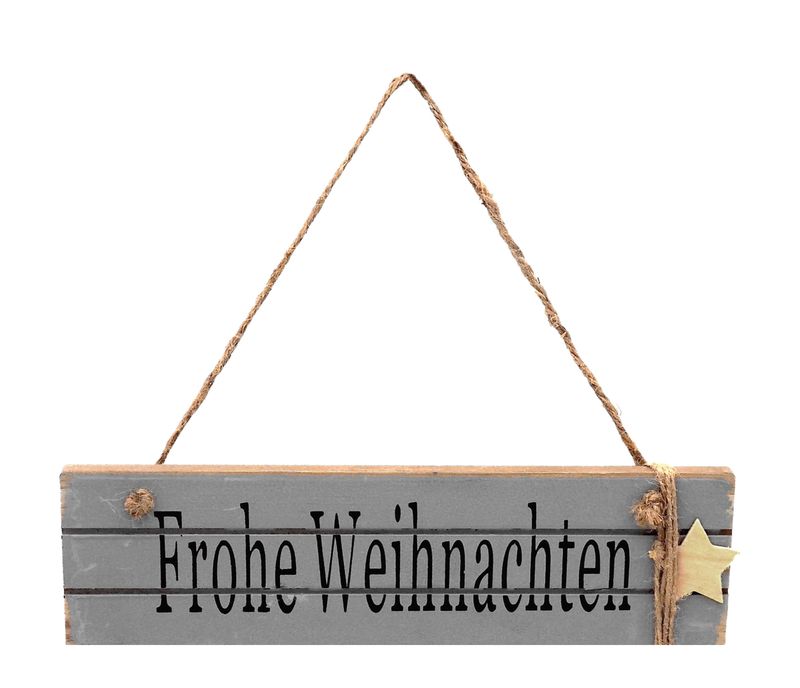Grau Wandschild Holz " Frohe Weihnachten " Grau Kordel Weihnachtsdeko Hängedeko