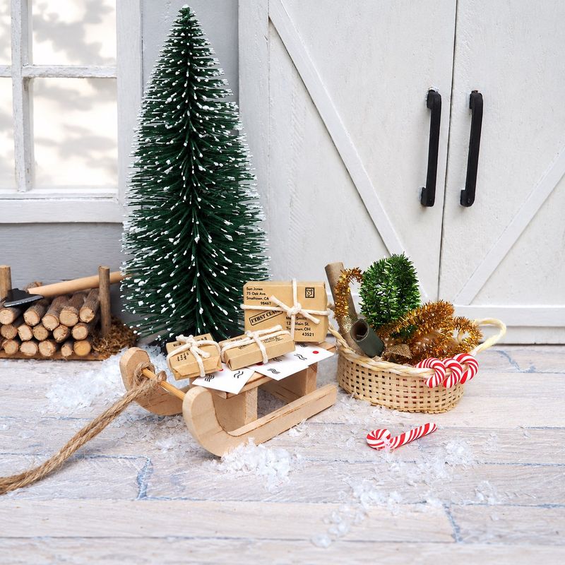 Wichtel Zubehör Tannenbaum mit Körbchen mit Baumschmuck Puppenhaus SET 15-teilig
