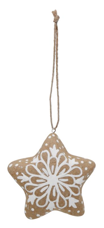 Ein Christbaumschmuck Stern Form aus nachhaltigem Pappmaché – weiß bemalt, robust, modern und Stielvoll, mit Kordel zum Aufhängen