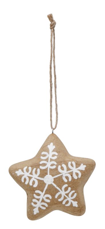 Ein Christbaumschmuck Stern Form aus nachhaltigem Pappmaché – weiß bemalt, robust, modern und Stielvoll, mit Kordel zum Aufhängen