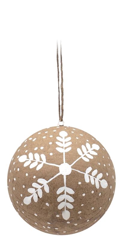 Schneeflocke gerade Christbaumschmuck Kraft Papier Kugel Groß Natur Weiß Hängedeko Weihnachten 10cm Ø