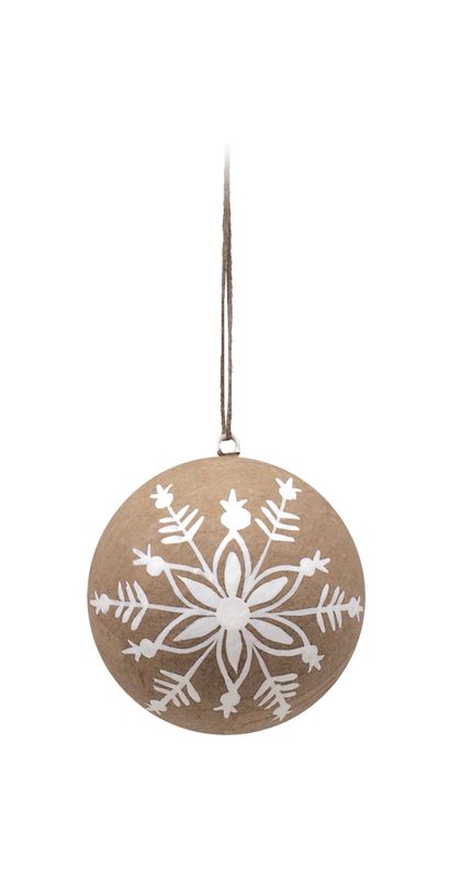 Christbaumschmuck aus nachhaltigem Pappmaché – weiß bemalt, robust, mit Kordel zum Aufhängen, Ø ca. 7 cm