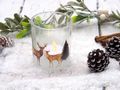 Windlichtglas, Teelichtglas, Teelichthalter mit weihnachtliches Motiv - Hirschpaar im verschneiten Wald  2