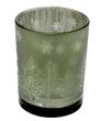 Glas Windlicht Groß Baum Schneeflocke Glas Grün Deko Weihnachten 10cm hoch 1