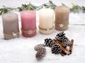 Zimt Adventskerzen Kerzen Stumpenkerzen 9cm Rosa Beige Creme Taupe Weihnachten Deko 4 Stück 2