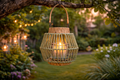 Deko Laterne aus Metal mit Papier in Grün & Braun – Windlicht mit Glas in Boho Stil  3