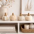 Deko Kürbis aus Stoff mit Holzstrunk in Creme - Braun als Herbst Deko mit Boho Charme 3