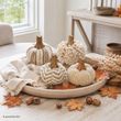 Kürbis Stoff Creme Braun Holz Herbst Deko Tischdeko 9cm Ø 2
