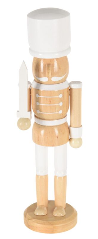 Schwert in der Hand Nussknacker Figur Soldat Holz Braun Weiß Tischdeko Weihnachten Deko 25 cm 