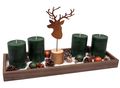 Tablett Braun Kerzen Grün Hirschkopf Kupfer Orange Weihnachten Deko Adventsgesteck 1
