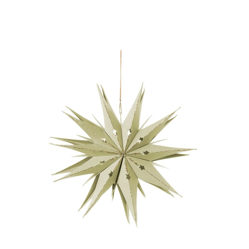 Klein Papierstern Creme Grünlich Glitzer Rand Gold Hängedeko Weihnachten