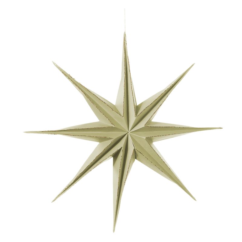 Groß Papierstern Creme Grünlich Glitzer Rand Gold Hängedeko Weihnachten