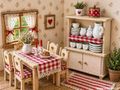 Wichtel Zubehör Küche Schrank Holzschrank Küchenschrank mit Kaffeeservice - Puppenhaus Miniaturen  2