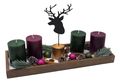 Adventsgesteck Tablett Braun Kerzen Grün Beere Hirschkopf Weihnachten Deko  1