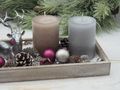 Adventsgesteck Tablett Grau Kerzen Grau Braun Hirsch Silber Weihnachten Deko 5