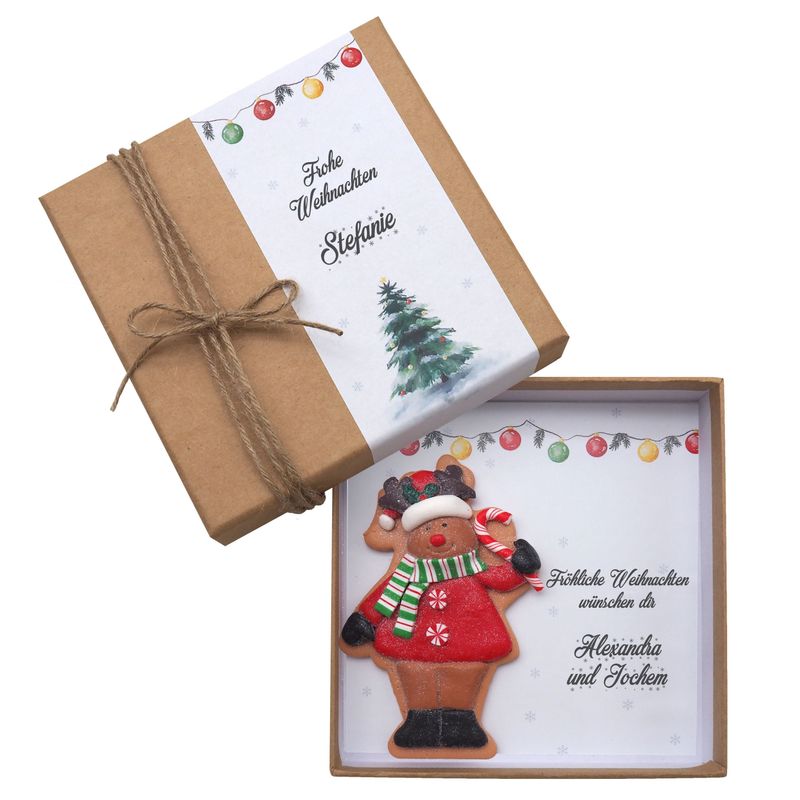 Geldgeschenk Verpackung Kraft Weihnachten Elch Weihnachtsmann Schneemann 14cm Personalisierbar