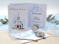 Personalisierte Karte - Einladung zur Kommunion oder Konfirmation in weiß verziert mit Motiv Kirche 6