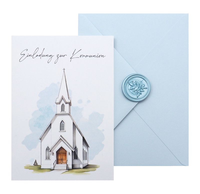 Personalisierte Einladungskarte Kommunion Kirche Karte mit Umschlag