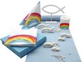 Kommunion Deko Konfirmation Tischdeko Regenbogen Hellblau Bunt Fisch SET 20 Personen 1