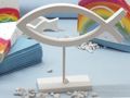 Deko SET zur Kommunion mit Fische, Tischband und Servietten in Hellblau, Kerze und Servietten mit Regenbogen Motiv 3