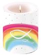 Kerze Regenbogen Fisch Bunt Windlicht Kommunion Konfirmation Deko 9cm Hoch 7,5cm Ø 1