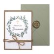 Einladungskarte mit Briefumschlag Personalisiert Kommunion Eukalyptus Olive Kraft Kreuz 2