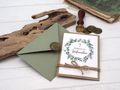 Stempel Einladungskarte mit Briefumschlag Personalisiert Konfirmation Eukalyptus Olive Kraft Kreuz 6