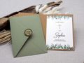 Konfirmation Einladungskarte mit Briefumschlag Personalisiert Eukalyptus Olive Kraft Kreuz 8