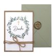 Dankeskarte mit Briefumschlag Personalisiert Kommunion Konfirmation Hochzeit Eukalyptus Olive Kraft Kreuz 1