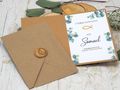 Innen Einladungskarte mit Briefumschlag Personalisiert Kommunion Konfirmation Eukalyptus Kraft Fisch Gold 4