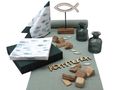 Tischdeko Eukalyptus Treibholz Salbei Vasen Fisch Weiß Kommunion Konfirmation SET 20 Personen 1