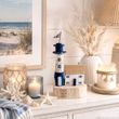 Deko Leuchtturm Haus Treibholz Blau Weiß Maritim Deko Figur 5