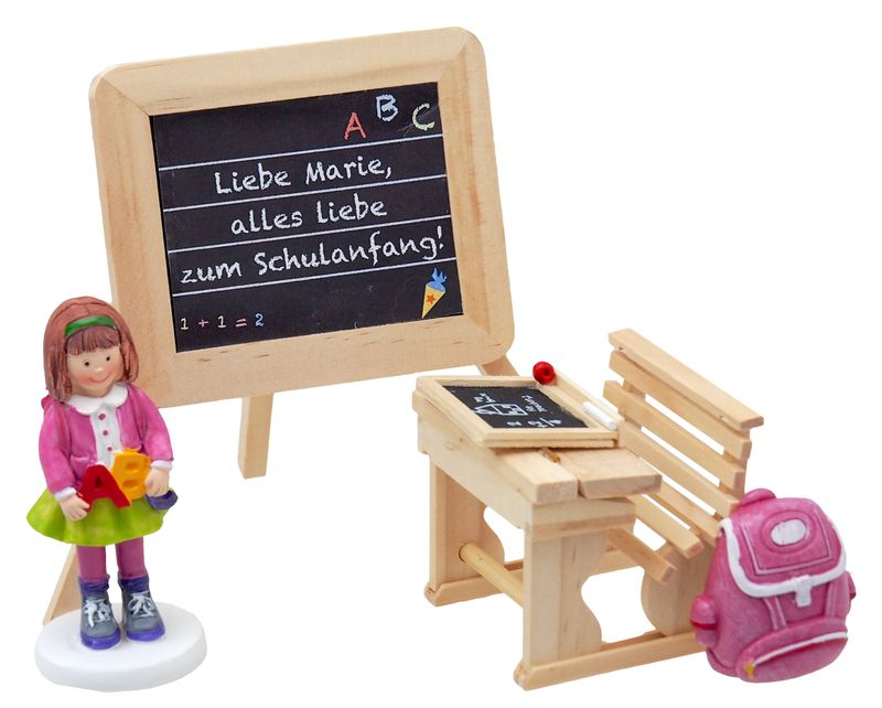 Einschulung Tischdeko Mädchen ABC Buchstaben Tafel Schulbank 5 Teilig PERSONALISIERT