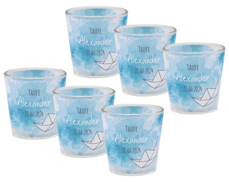 Windlicht Banderole Papierboot Taufe Kommunion Geburtstag PERSONALISIERT 7,5cm H
