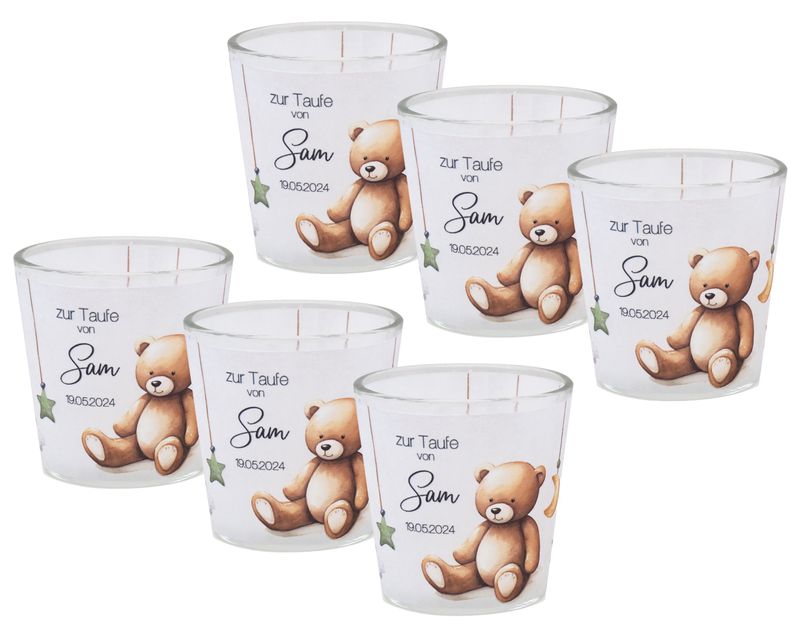 Windlicht Banderole Boho Taufe Geburtstag Baby Tischdeko PERSONALISIERT 7,5cm H