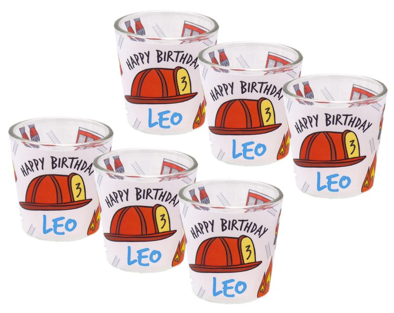 Windlicht Banderole Feuerwehr Auto Geburtstag Kinder Party Votivglas Junge Tischdeko PERSONALISIERT 7,5cm Hoch