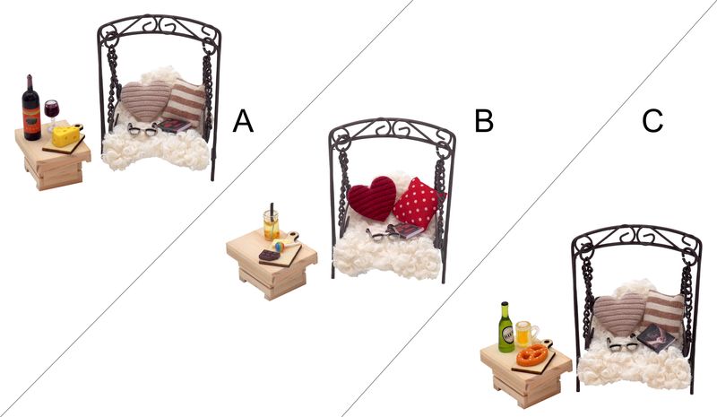 Wichtel Zubehör Schaukel Miniatur Terrassen-Schaukelstuhl Geschenk Puppenhaus SET 11-teilig