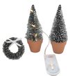 Wichtel Zubehör Deko Mini LED Tannenbaum Terracotta Pflanzenkübel Kranz Puppenhaus SET 3-teilig 1