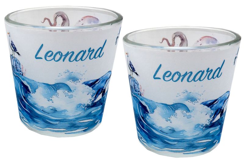 Windlicht Banderole Meer Geburtstag Delfin Möwe Oktopus Kinder Party Votivglas Tischdeko PERSONALISIERT 7,5cm Hoch
