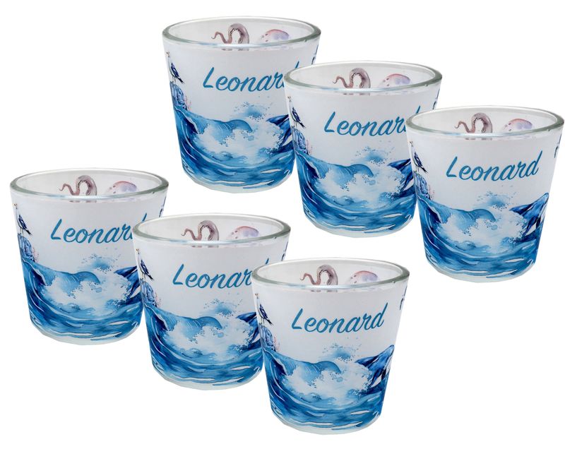 Windlicht Banderole Meer Geburtstag Delfin Möwe Oktopus Kinder Party Votivglas Tischdeko PERSONALISIERT 7,5cm Hoch