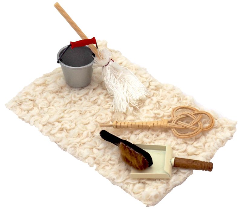 Wichtel Zubehör Eimer mit Wischmop Schaufel mit Handfeger und Teppich