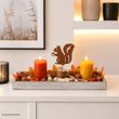 Herbst Deko Tablett aus Holz mit Eichhörnchen Figur, Kerzen & Streudeko 2