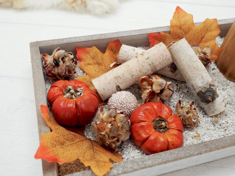 Tablett Herbst Holz Grau Orange Gelb Deko Eichhörnchen Geschenk 40cm