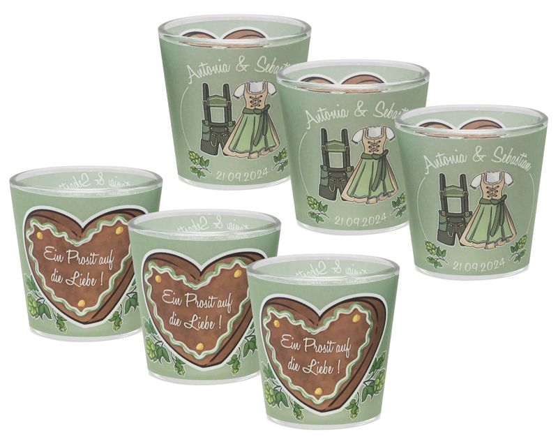 Windlicht Banderole Oktoberfest Grün Braun Hochzeit Party Votivglas Tischdeko PERSONALISIERT 7,5cm Hoch