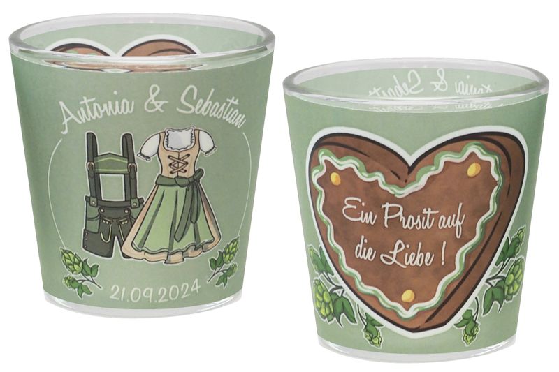 Windlicht Banderole Oktoberfest Grün Braun Hochzeit Party Votivglas Tischdeko PERSONALISIERT 7,5cm Hoch