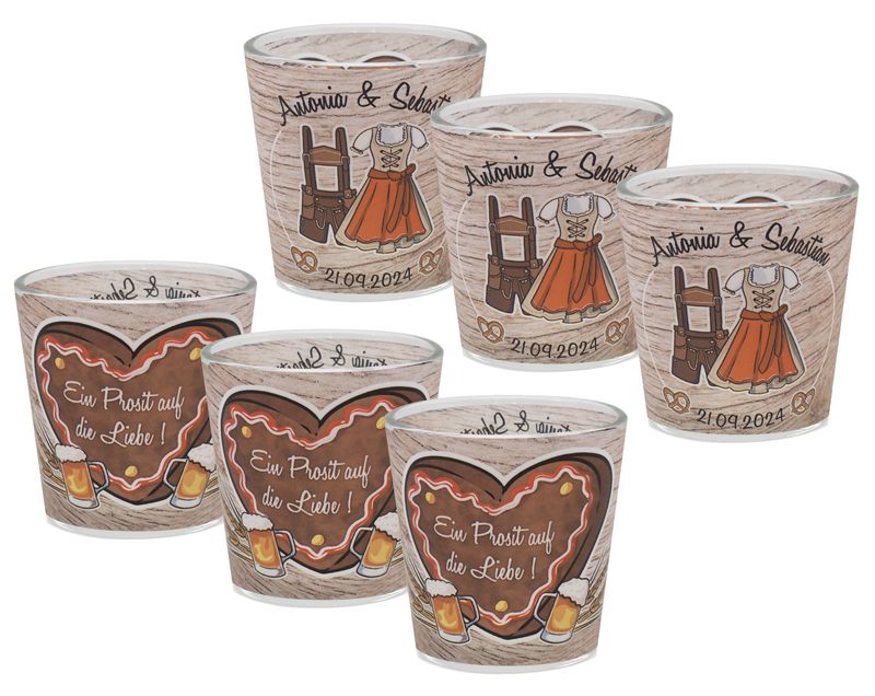 Windlicht Banderole Oktoberfest Rot Braun Hochzeit Party Votivglas Tischdeko PERSONALISIERT 7,5cm H